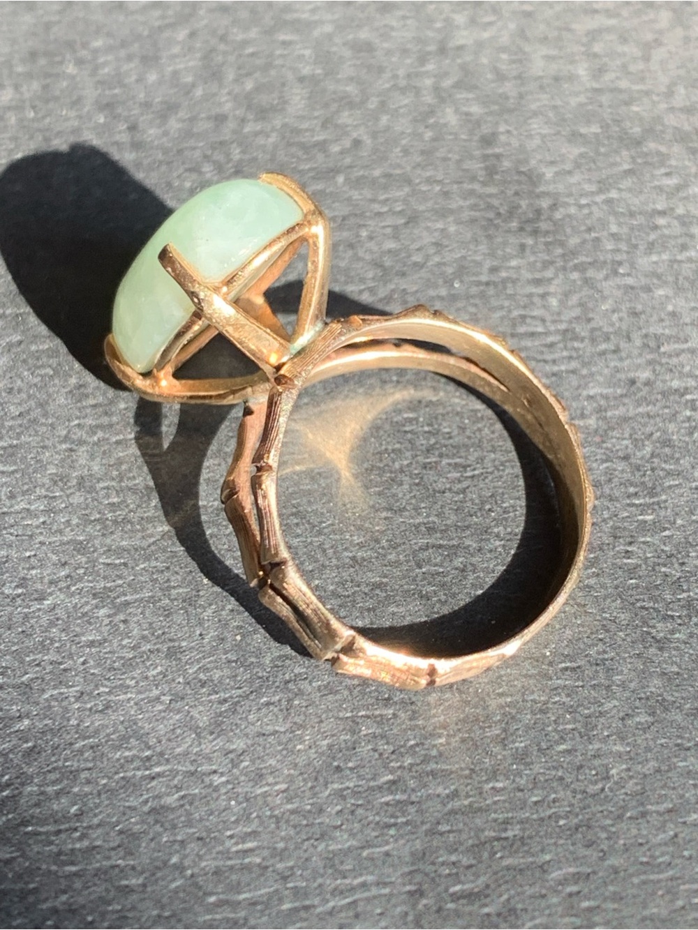 14k Gold Bamboo ring with Jade stone